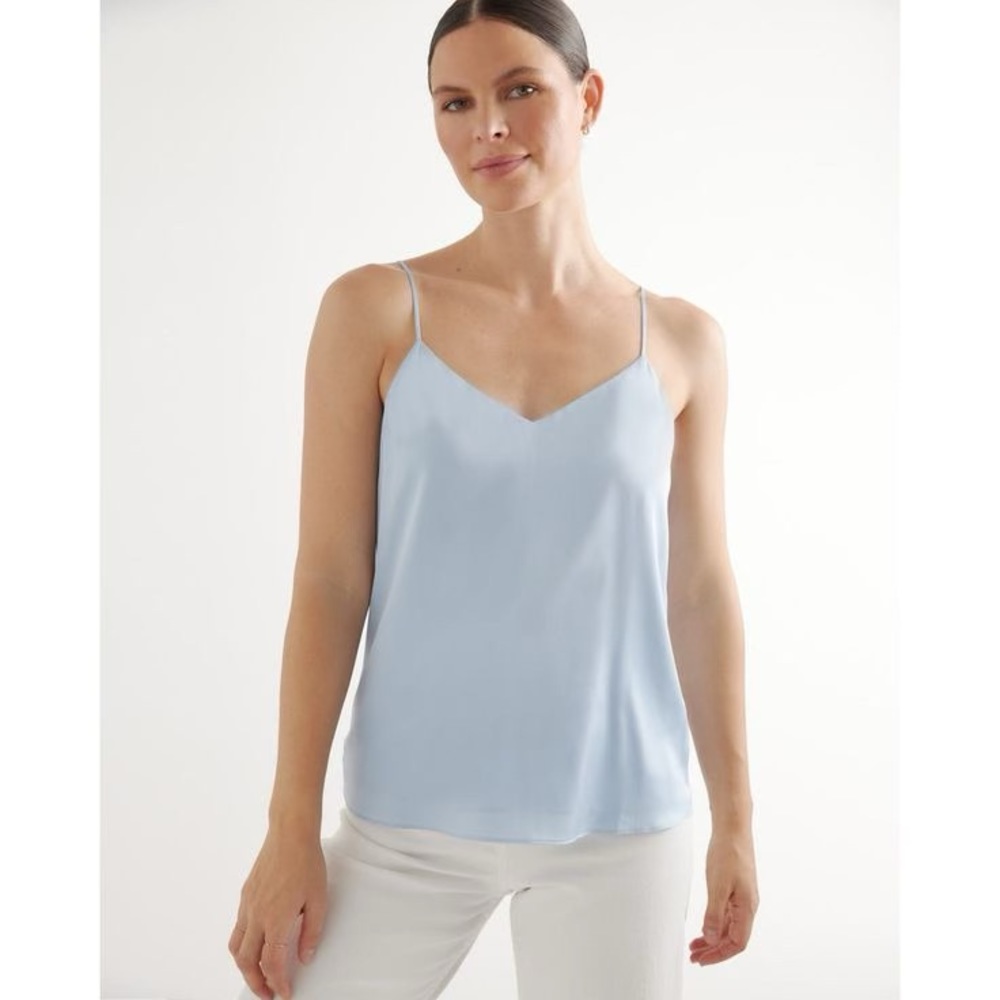 NWOT Quince Washable Stretch Silk V-Neck Cami Light Blue